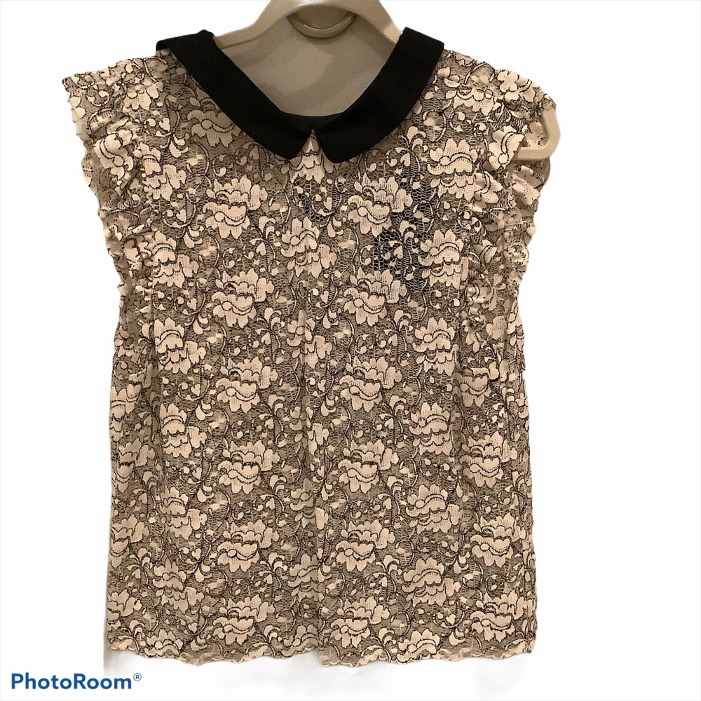 Zara Black and Cream Lace Blouse, NWT